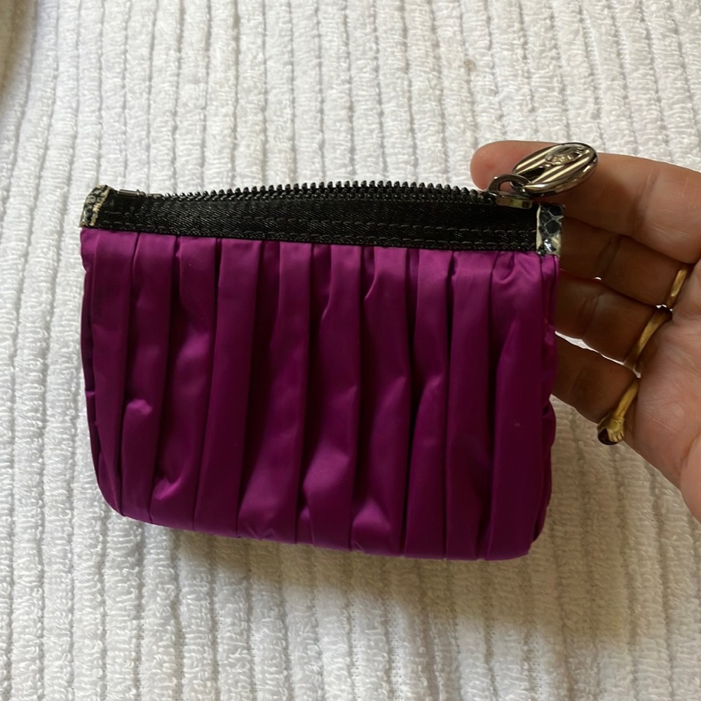 Henri Bendel Purple satin iconic stripped Henri Bendel wallet